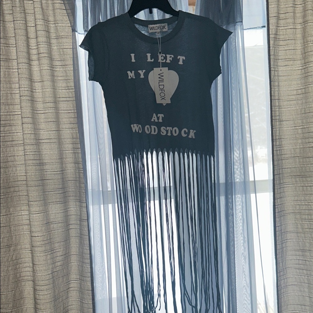 Wildfox Charcoal Fringe Woodstock Tee